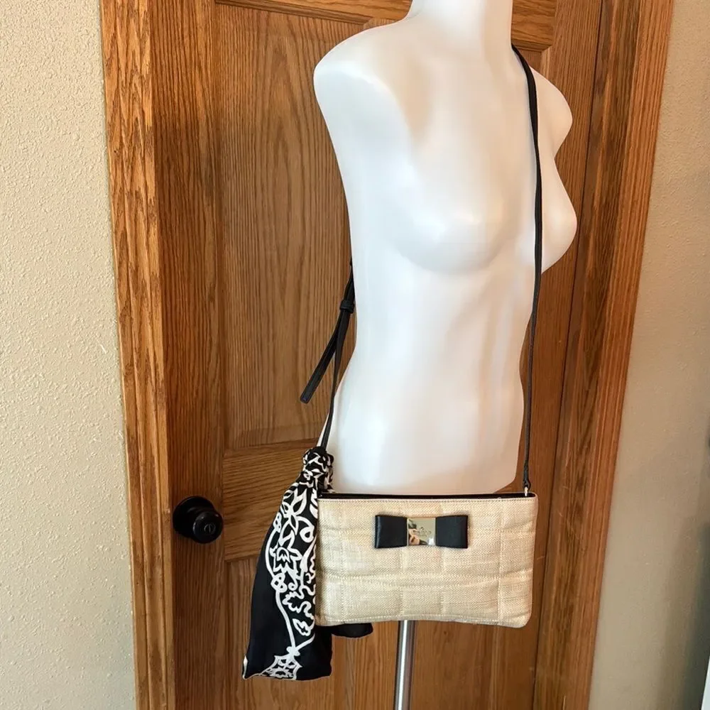 KATE SPADE Veranda Place Straw Maree Crossbody Bag W/ Vera Silk Scarf